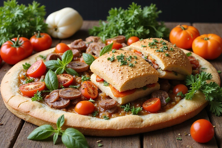 Una varietà di alimenti sani disposti artisticamente su un tavolo, con verdure fresche, frutta, cereali integrali e legumi, simboleggiando una dieta equilibrata e personalizzata.